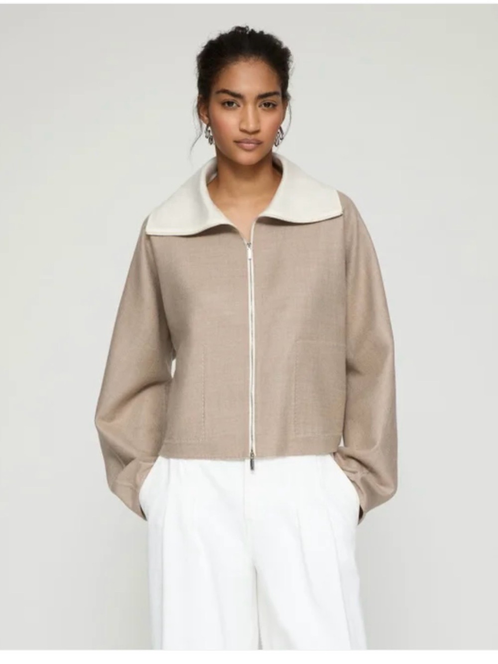 Lafayette 148 New York Wool/Silk Jacket in Hickory Melange/ Cloud - Picture 2 of 10